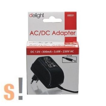   5531 # Fali tápegység adapter AC/DC/12VDC/3.6W/300mA/230VAC, Delight