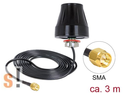 88749 # LTE 4G Antenna/GSM/UMTS/WLAN/2dBi/SMA csatlakozó/3 méter kábel/694-960MHz/1710-2700Mhz/50 Ohm/Delock