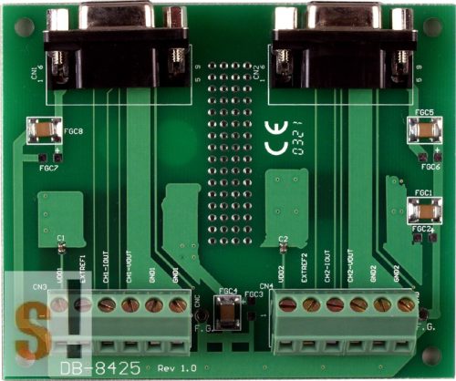 DB-8425/DIN # Külső sorkapocs kártya/Daughter Board/PISO-DA2 kártyához/CA-0915 kábel/DB-9 pin csatlakozók/2 méter/DIN sínre rögzíthetőICP CON, ICP DAS