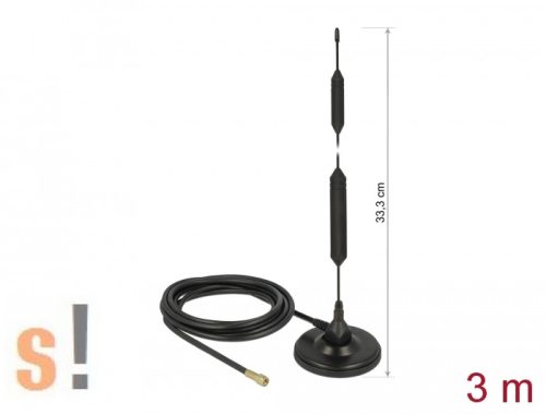 DE12418 # C30-923/Mágnestalpas GSM/ZigBee/DECT/LoRA/Z-Wave antenna/5dBi/3 méter kábel/SMA csatlakozó/DELOCK