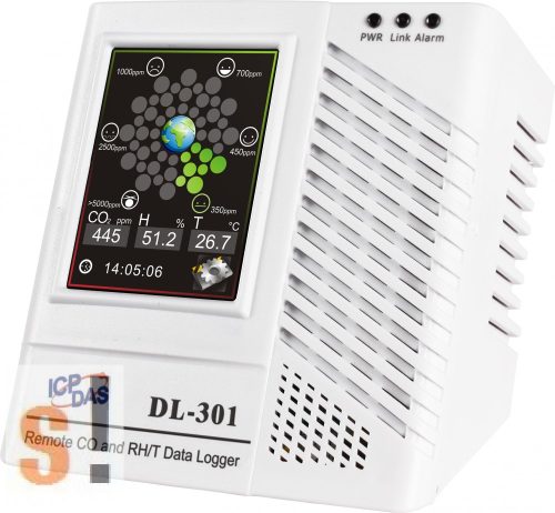 DL-301 # Adatgyűjtő/Data Logger/CO/Hőmérséklet/Páratartalom/Harmatpont/LCD/Safe Alarm, ICP DAS