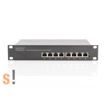   DN-60013 # 8 portos Ethernet switch/10/100Base-TX/10" rackba szerelhető/240 V tápfeszültség, DIGITUS