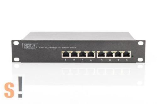 DN-60013 # 8 portos Ethernet switch/10/100Base-TX/10" rackba szerelhető/240 V tápfeszültség, DIGITUS
