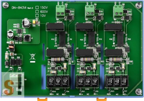DN-843VI-600V # 3 csatornás feszültség osztó/Voltage Input Attenuator/ 600 Vdc/3000 Vdc szigetelt/DIN sínre rögzíthető/ICP CON, ICP DAS