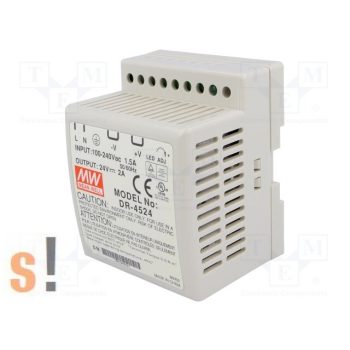   DR-4524 # Stabilizált tápegység/DIN sínre/24 VDC/2 A/45W, Mean Well