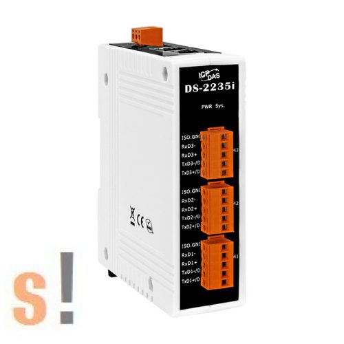 DS-2235i CR # Ipari Soros-Ethernet konverter/Device Server/3x RS-422/485 port/Szigetelt/2x LAN port/PoE/2 portos Ethernet switch/felfűzhető/DIN sínre/ICP CON/ICP DAS
