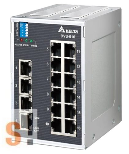  DVS-016W01 # 16 portos Ipari Ethernet switch/10/100Mbps/ IP40/ DIN sínre/12 ~ 48VDC/-40°C ~ 75°C/Delta
