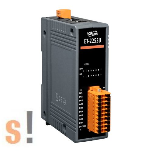 ET-2255U CR # Ethernet I/O modul/Modbus TCP/8x DI digitális bemenet/8x DO digitális kimenet/Push-Pull/2 portos Ethernet switch/ICP CON/ICP DAS 