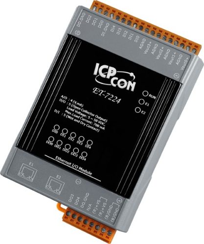 ET-7224 # Ethernet I/O Module/Modbus TCP/4AO/5DI/5DO/2LAN, ICP DAS