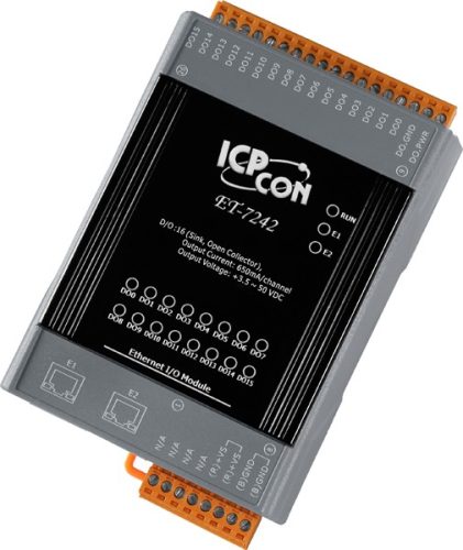 ET-7242-UT # Ethernet I/O Module/Modbus TCP/16DO/kiterjesztett hőmérséklet tartomány/-40-+75C/2 portos Ethernet switch/ ICP CON/ICP DAS