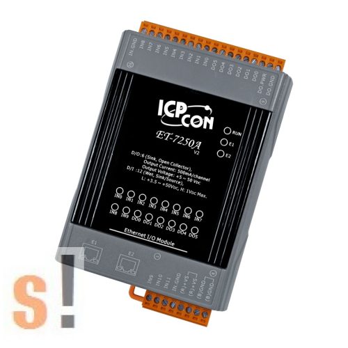 ET-7250A # Ethernet I/O Modul/Modbus TCP/12x DI/6x DO/2x LAN port/DIN sínre, ICP DAS, ICP CON