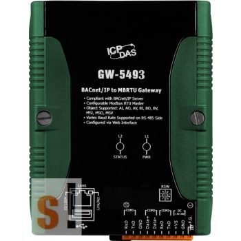   GW-5493 CR # Átjáró/Gateway/BACnetIP - ModbusTCP Client/ RS232/Ethernet, ICP DAS 