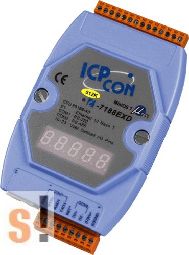 I-7188EXD-512 CR # Controller/MiniOS7/C nyelv/Ethernet/512KB/I-O bővítés/LED, ICP DAS