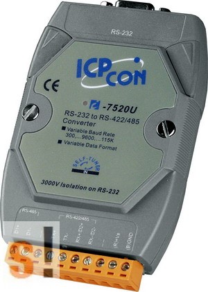 I-7520U # Konverter/RS-232 - RS-422/485/szigetelt/3000Vdc/Automatikus vagy fix adatsebességek/Ipari/DIN sínre/ICP CON/ ICP DAS