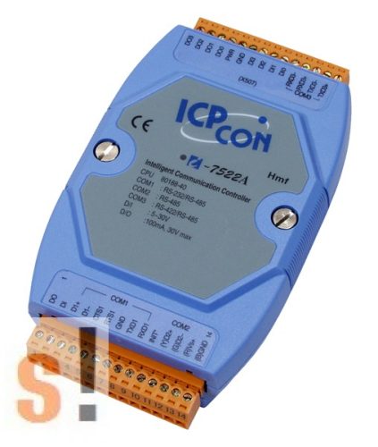 I-7522A # Konverter/1x RS-232/485, 1x RS-485, 1x RS-422, 5x DI, 5x DO, ICP DAS