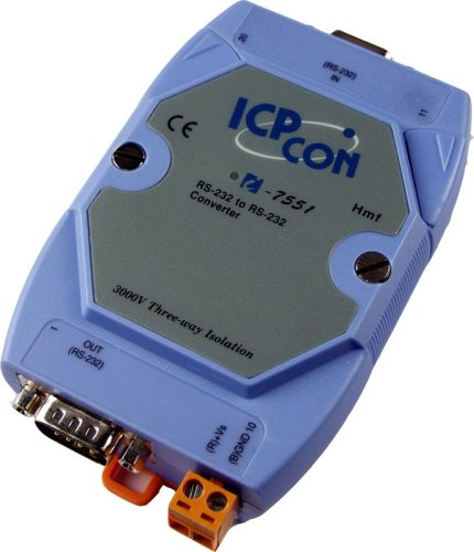 I-7551 # Szigetelt RS-232 - RS-232 vonalerősítő, leválasztó/ 3000 Vdc szigetelés/DIN sínre/Ipari/ICP CON/ ICP DAS