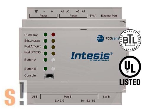INBACMBM1000000 #  Modbus - BACNET konverter/Protokoll átalakító/ 2x Soros RS-485 port és 1x Ethernet port/100 points/ INTESIS