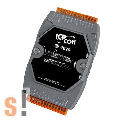 M-7028 #  I/O Modul/Modbus RTU/8x AO analóg kimenet/12 bit/source áram kimenet/3000 Vdc belső modul szigetelés/RS-485 port/ICP CON/ICP DAS