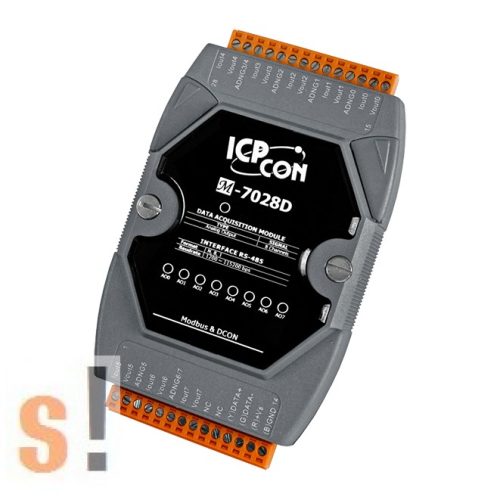 M-7028D #  I/O Modul/Modbus RTU/8x AO analóg kimenet/12 bit/source áram kimenet/3000 Vdc belső modul szigetelés/RS-485 port/LED/ICP CON/ICP DAS