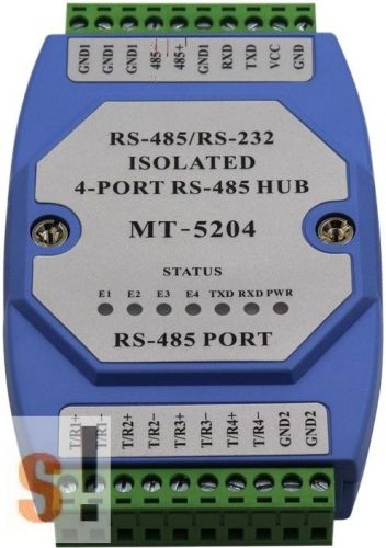 MT-5204 #  Ipari 4 portos RS-485 hub/RS-232-RS-485 konverter/vonalerősítő/szigetelt 2500Vdc/DIN sínre/MILONT