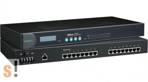 NPort 5610-16/EU # 16 portos soros - Ethernet szerver/konverter/ 10/100M Ethernet port/16x RS-232 port/ RJ-45 8 pin soros csatlakozó/ 240V AC/rackba szerelhető/ MOXA