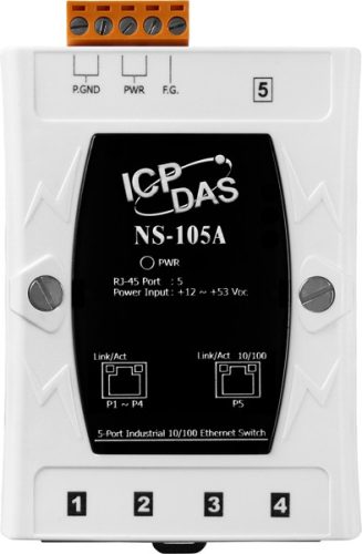 NS-105A # Ethernet switch, 5 port, 10/100 Mbps, +12 ~ +53 VDC, ICP DAS