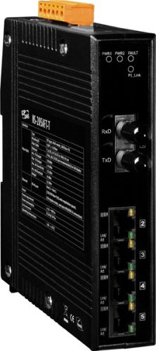 NS-205AFT-T CR # Multi-mód, ST csatlakozó, 4-port 10/100 Mbps és 1 Fiber port switch, ICP DAS