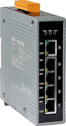 NS-205AG # Gigabit Ethernet switch, 5 port, 10/100/1000 Mbps, +48 VDC, ICP DAS