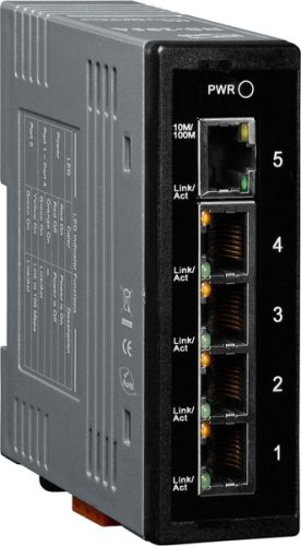 NS-205A # Ethernet switch/ 5 port/ 10/100 Mbps/ ipari/ DIN sínre/ +12~56Vdc táp/-40 °C ~ +75 °C/ ICP DAS