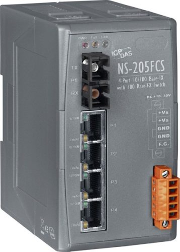 NS-205FCS  # Single-mód, 15 km, SC csatlakozó, 4-port 10/100 Mbps és 1 fiber port Switch, ICP DAS