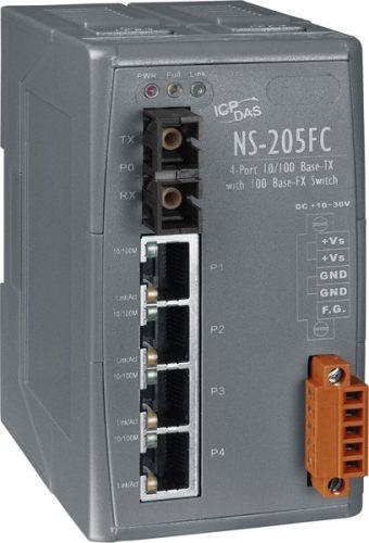 NS-205FC  # Multi-mód, SC csatlakozó, 4-port 10/100 Mbps és 1 fiber port Switch, ICP DAS