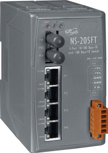 NS-205FT  # Multi-mód, ST csatlakozó, 4-port 10/100 Mbps és 1 fiber port Switch, ICP DAS