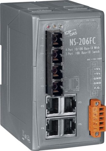 NS-206FC # Multi-mód, SC csatlakozó, 4-port 10/100 Mbps és dupla fiber port switch, ICP DAS