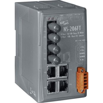   NS-206FT CR # Multi-mód, ST csatlakozó, 4-port 10/100 Mbps és dupla fiber port switch, ICP DAS
