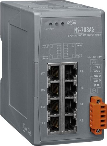 NS-208AG # Gigabit Ethernet switch, 8 port, 10/100/1000 Mbps, 48VDC, ICP DAS