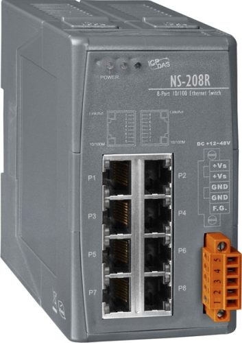 NS-208R # Ipari 10/100 Mbps Ethernet Switch/ vasúti alkalmazásokhoz/12~48 Vdc/ ICP DAS