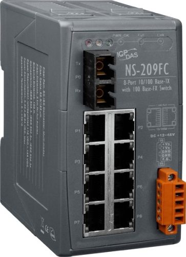 NS-209FC # Multi-mód, SC csatlakozó, 8-port 10/100 Mbps és 1 fiber port switch, ICP DAS