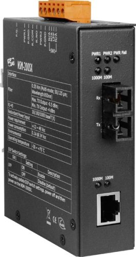NSM-200SX CR # Ipari 1000 Base-T -- 1000 Base-SX Fiber konverter, Multi-mód 850 nm, 0.55 km, SC csatlakozó, ICP DAS
