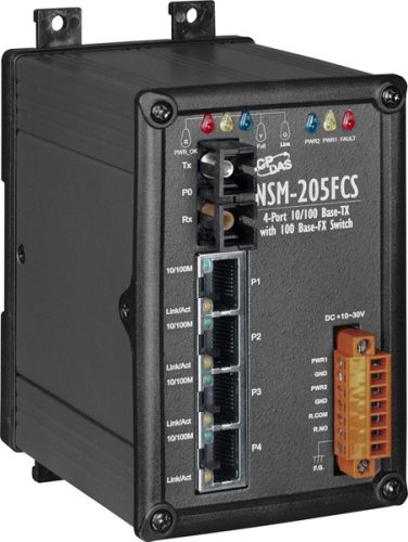 NSM-205FCS  # Single-mód, 15 km, SC csatlakozó, 4-port 10/100 Mbps és 1 fiber port Switch, fémház,  ICP DAS