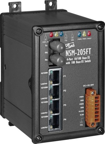 NSM-205FT  # Multi-mód, ST csatlakozó, 4-port 10/100 Mbps és 1 fiber port Switch, fémház, ICP DAS