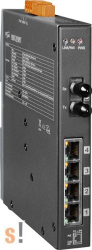 NSM-205PFT CR # Multi-mód, ST csatlakozó, 4-port 10/100 Mbps PoE (PSE) és 1 Fiber port switch, fémház, ICP DAS
