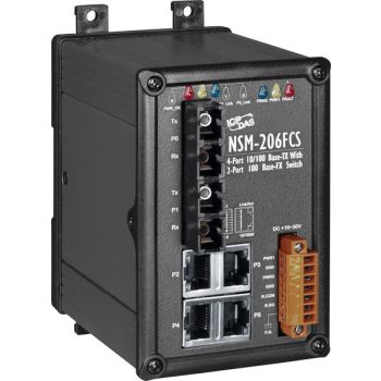   NSM-206FCS # Single-mód, 15km, SC csatlakozó, 4-port 10/100 Mbps és dupla fiber port switch, fémház,  ICP DAS