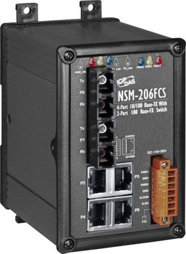 NSM-206FCS # Single-mód, 15km, SC csatlakozó, 4-port 10/100 Mbps és dupla fiber port switch, fémház,  ICP DAS