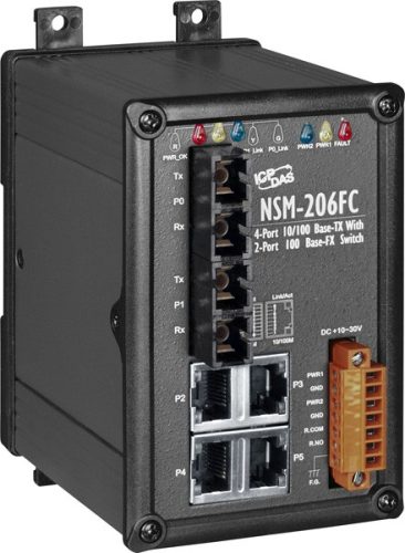 NSM-206FC # Multi-mód, SC csatlakozó, 4-port 10/100 Mbps és dupla fiber port switch, fémház, ICP DAS