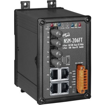   NSM-206FT CR # Multi-mód, ST csatlakozó, 4-port 10/100 Mbps és dupla fiber port switch, fémház, ICP DAS