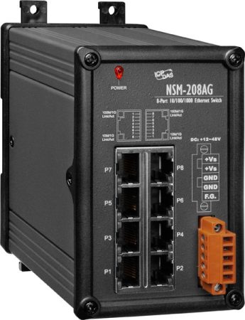 NSM-208AG # Gigabit Ethernet switch, 8 port, 10/100/1000 Mbps, 48VDC, femhaz, ICP DAS