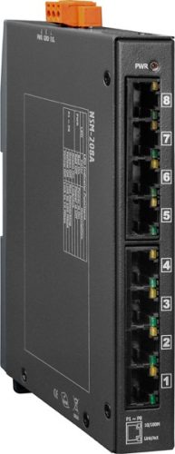 NSM-208A # Ethernet switch, 8 port, 10/100 Mbps, +12 VDC ~ +48 VDC, fémház, ICP DAS