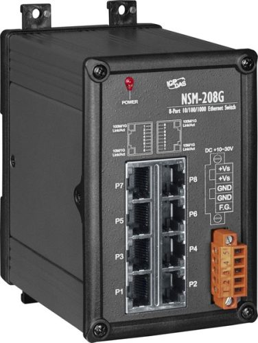 NSM-208G # Gigabit Ethernet switch, 8 port, 10/100/1000 Mbps, fémház, ICP DAS