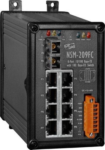 NSM-209FC # Multi-mód, SC csatlakozó, 8-port 10/100 Mbps és 1 fiber port switch, fémház,  ICP DAS