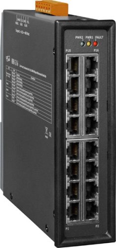 NSM-216 # Ipari Ethernet switch/ 16 port/ 10/100Mbps/ redundáns táp/-40 ~ +75°C/ fém készülékház/ ICP DAS